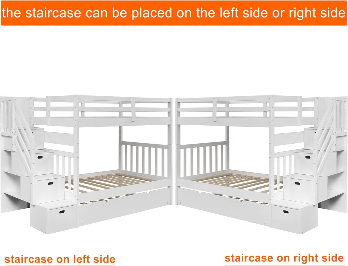 White Twin Over Twin Bunk with Trundle, 4 Drawers, and 3 Shelves Y7560