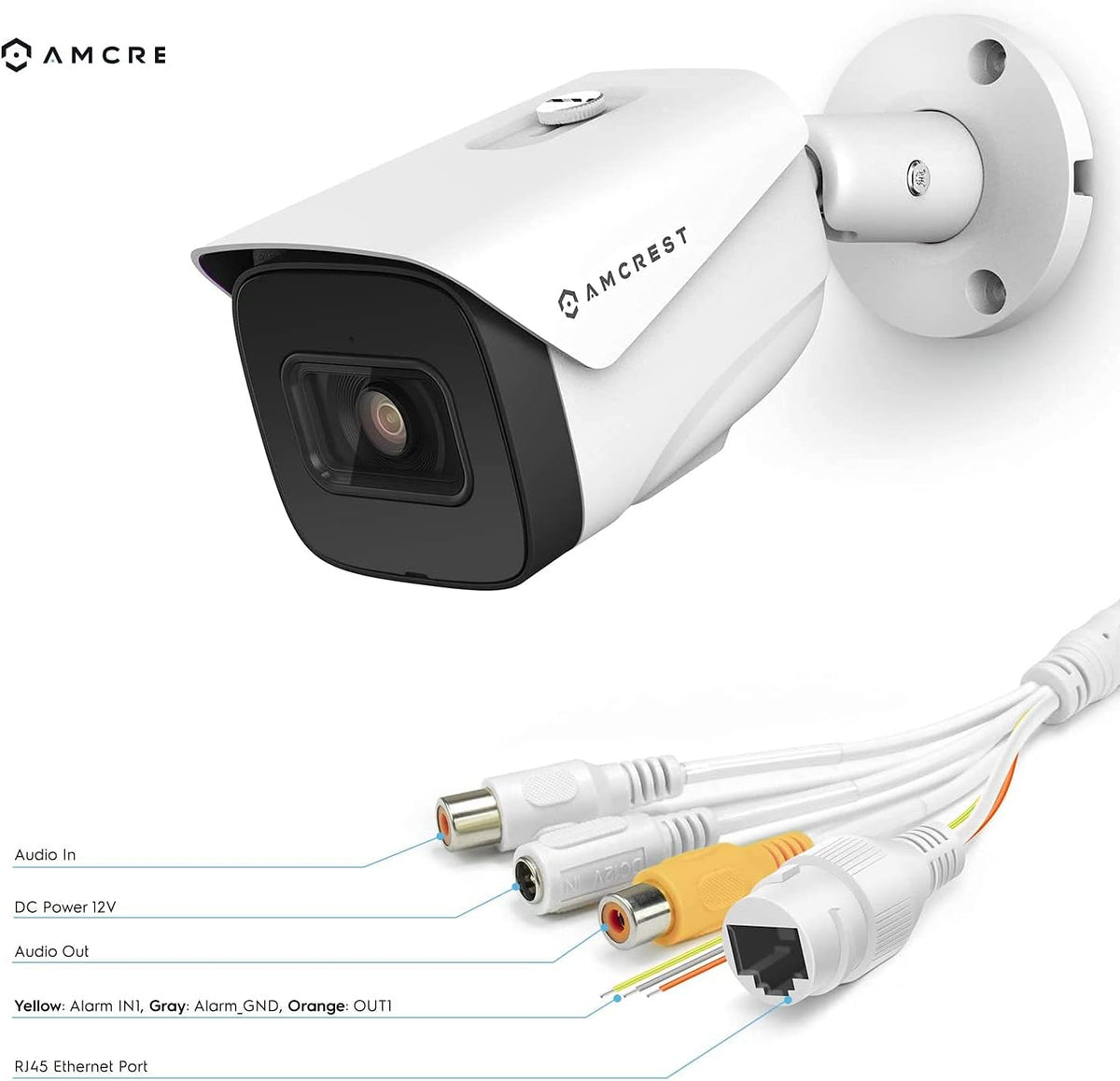 4K AI POE Bullet IP Camera, 98ft Night Vision, 2.8mm Lens, IP67 Weatherproof, White B314624