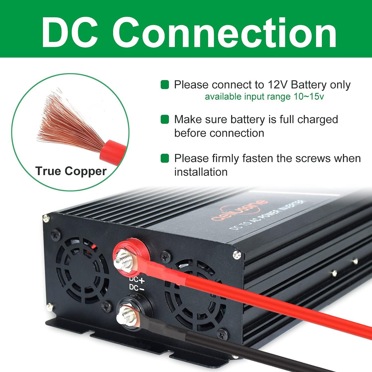 2000W Pure Sine Wave Power Inverter 12V DC to AC 110V 120V Surge 4000 Watt with LED Display Q69388