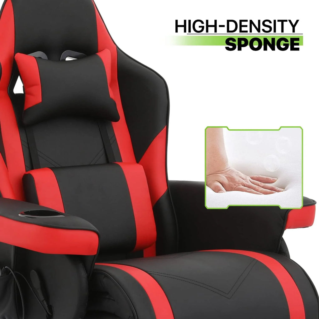 Red PU Leather 360° Swivel Massage Game Chair with Headrest and Footrest Y869082