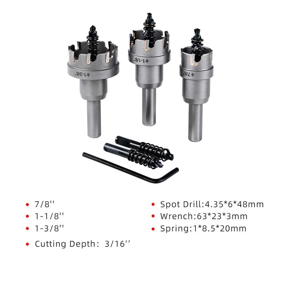 Carbide Hole Cutter Set 3PCS 7/8 to 1-3/8 Diameter J508941
