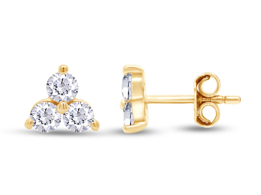 1/2 Carat Round Cut Lab Created Moissanite Three Stone Cluster Stud Earrings In 14k Yellow Gold Over Sterling Silver A9488