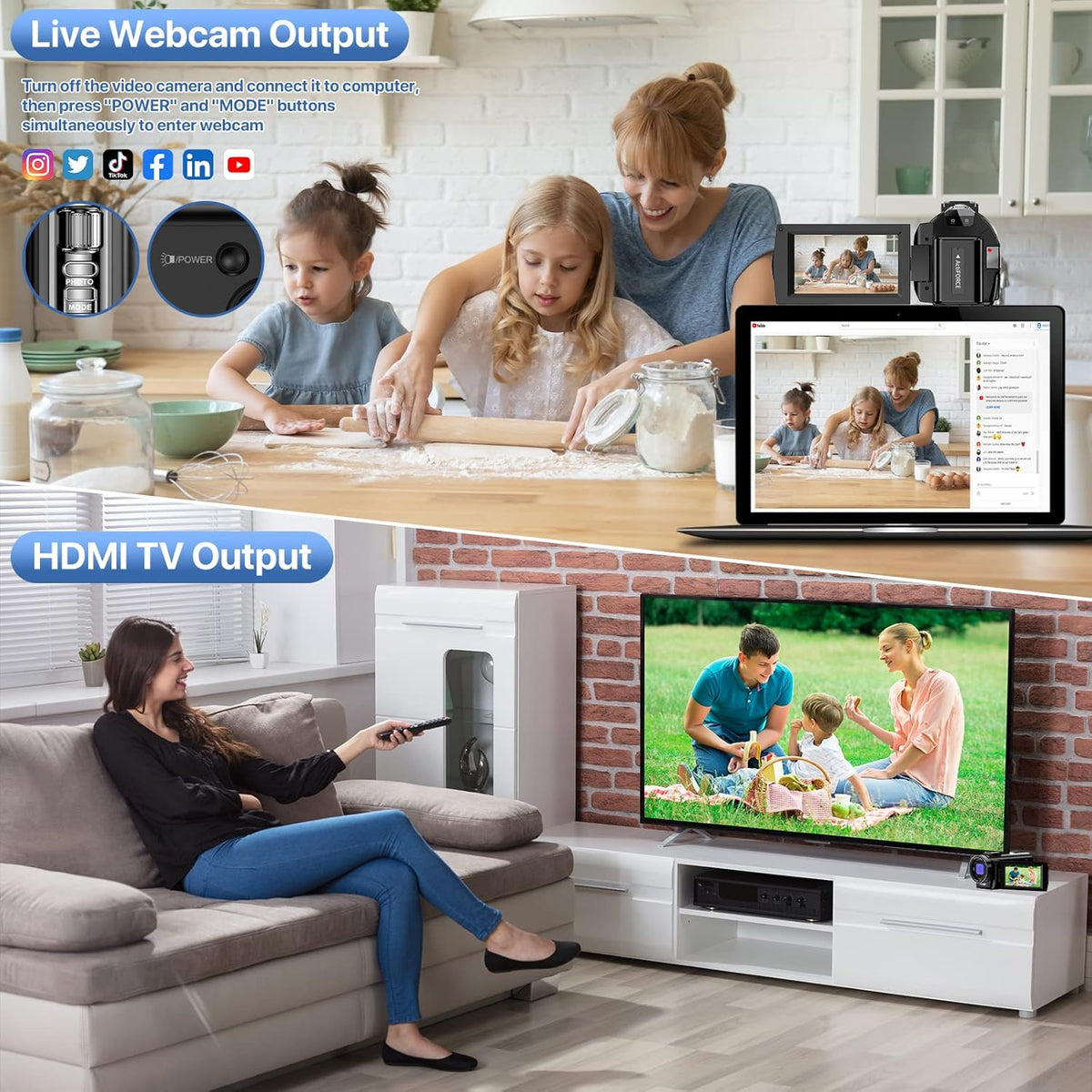 FHD 1080P 24.0MP 3.0 Inch 270 Degree Rotation Screen 16X Digital Zoom Camcorder with Microphone, Remote Control and 2 Batteries M4081