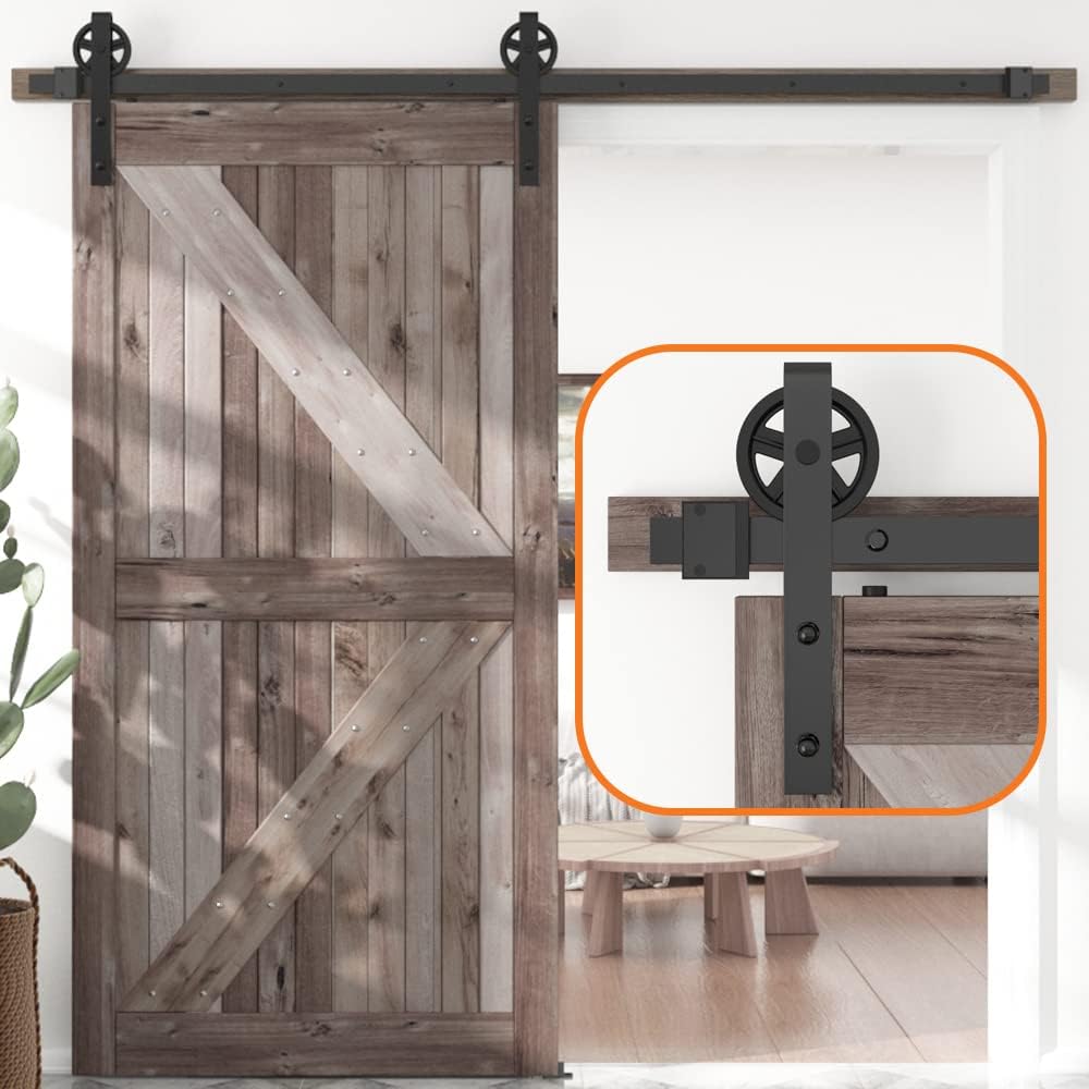 6FT Sliding Barn Door Hardware Track Kit Black Pack of 2 A176090