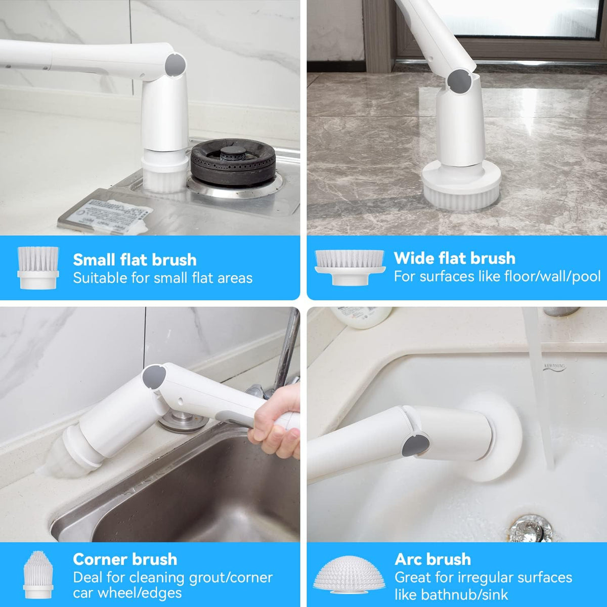 Electric Spin Scrubber with 4 Replaceable Cleaning Brush Head, Adjustable Extension Handle, Pack of 2 W746