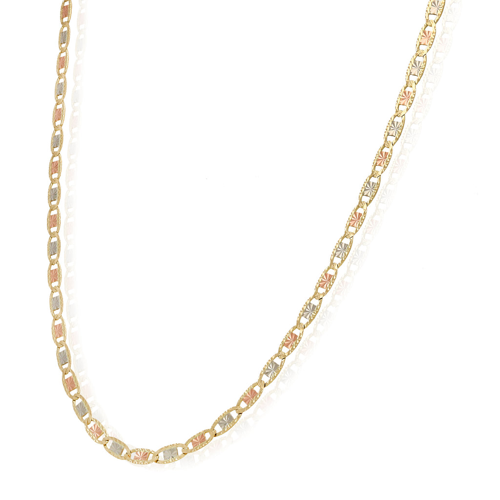 Solid 14K Gold Tri-Color 4mm Diamond-Cut Chain Necklace 18"-24" O76149
