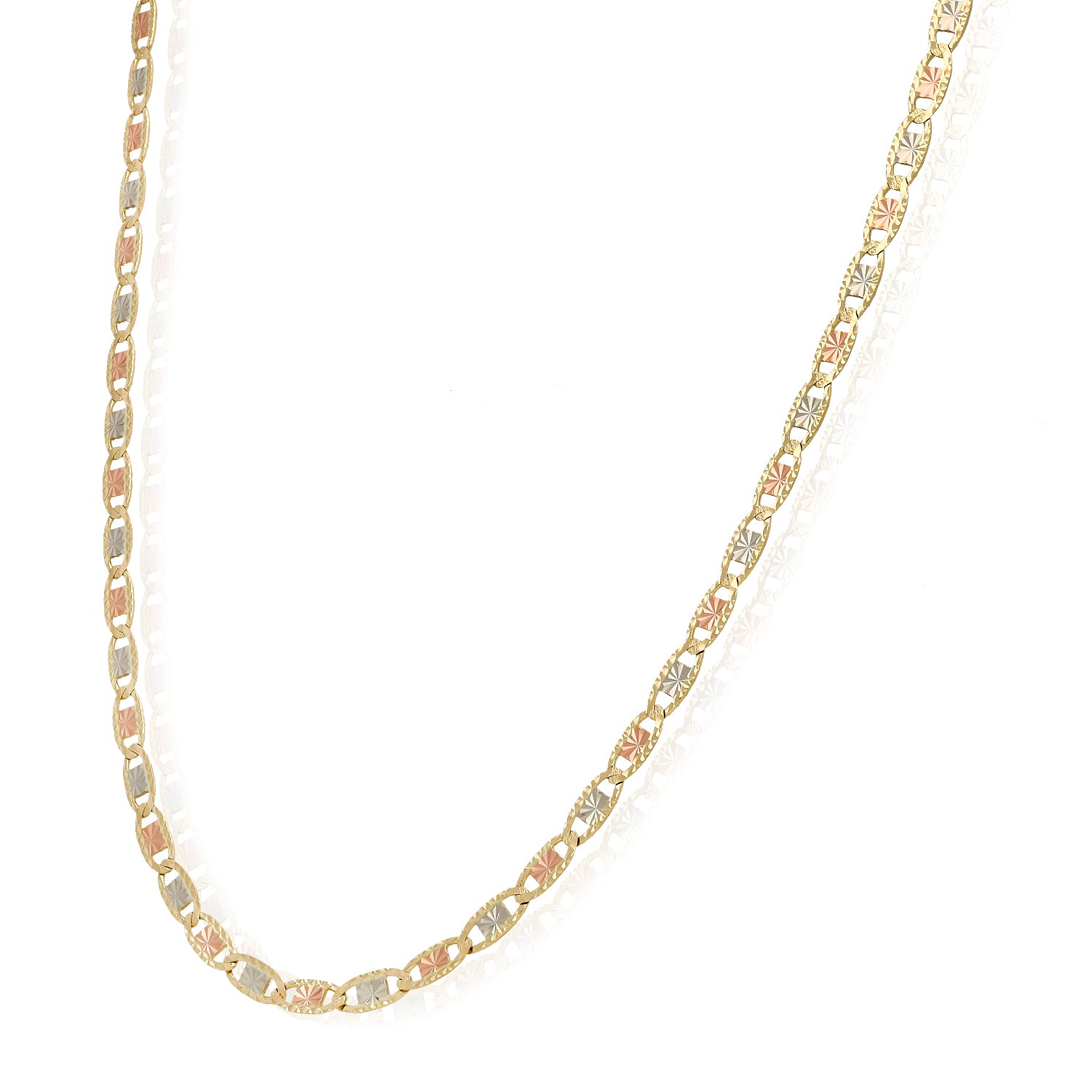Solid 14K Gold Tri-Color 4mm Diamond-Cut Chain Necklace 18"-24" O76149