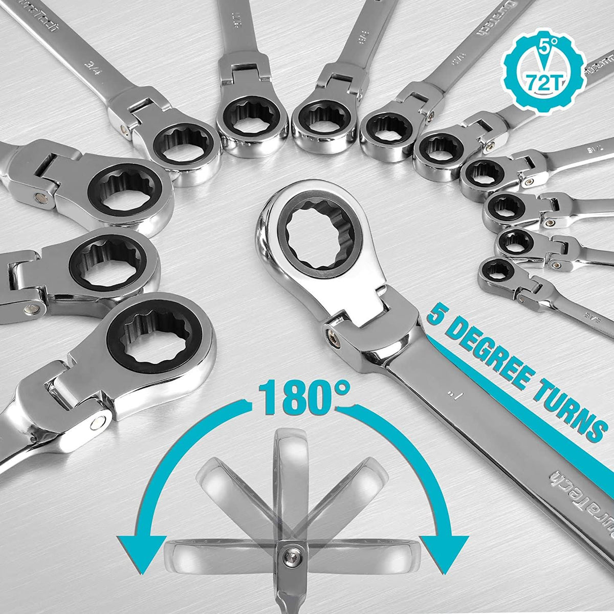 13-Piece Chrome Vanadium Steel Ratcheting Combination Wrench Set D752