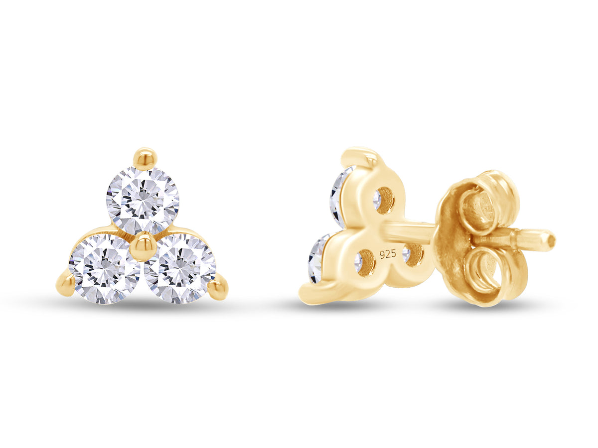 1/2 Carat Round Cut Lab Created Moissanite Three Stone Cluster Stud Earrings In 14k Yellow Gold Over Sterling Silver A9488