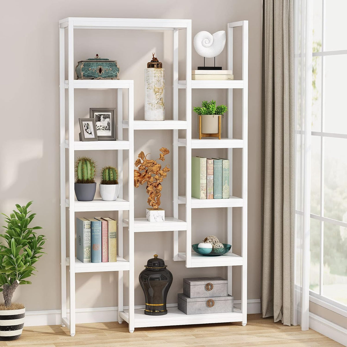 6-Tier 70.9 inch Tall Bookcase, 12-Shelf Display Shelves, White R409373