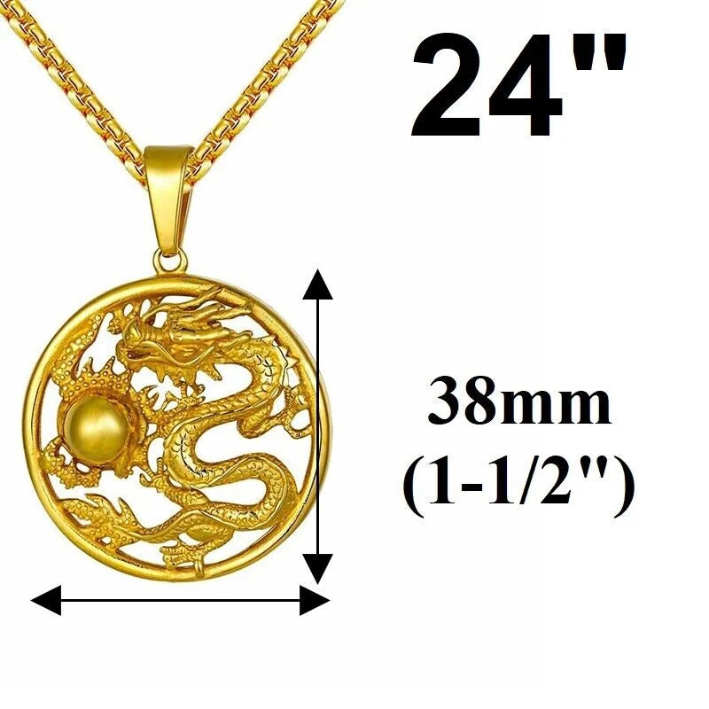 18k Gold Figaro Chain Necklace with Dragon Pendant F6968