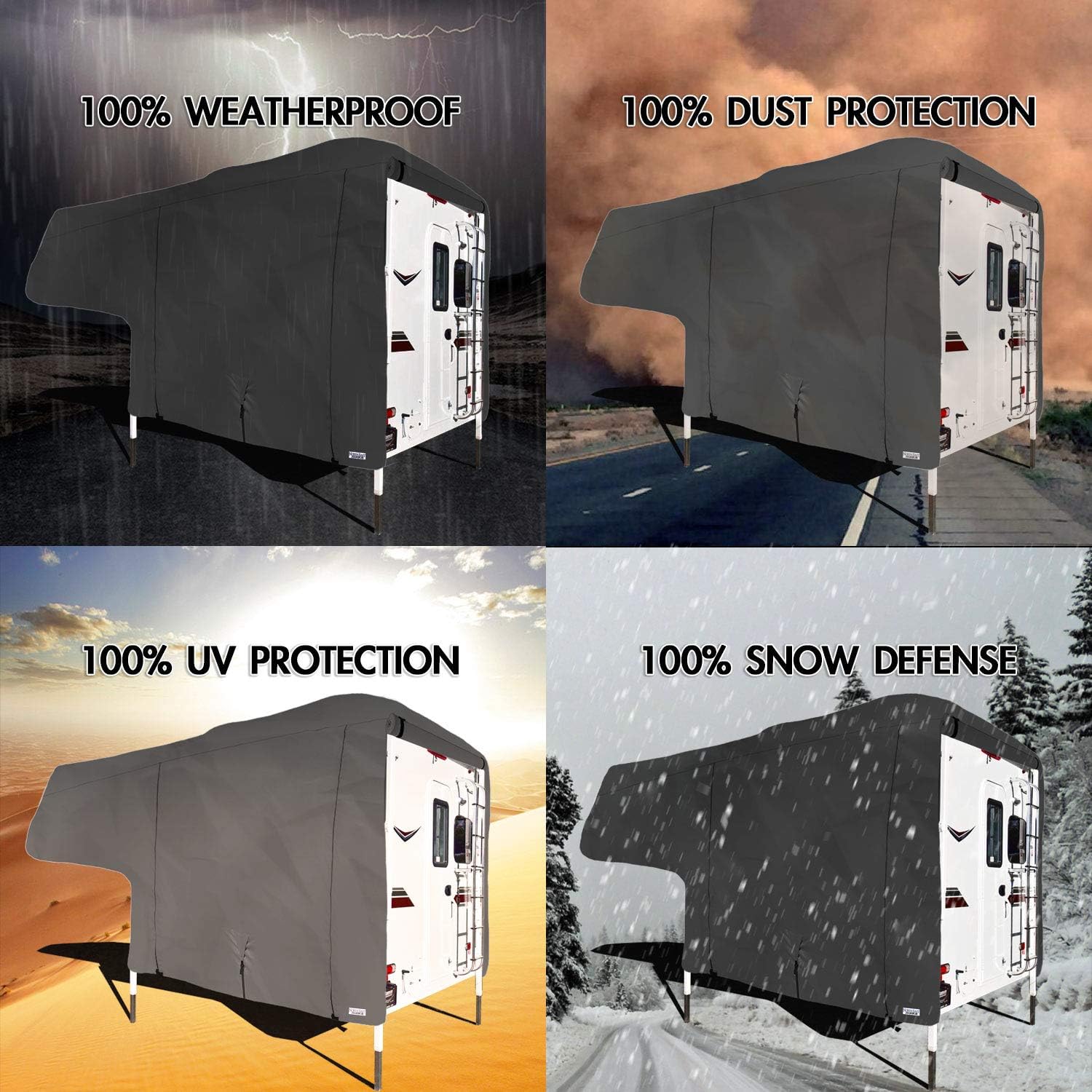 Truck Bed Camper Storage Cover, 300D Polyester, Gray, 96" L x 102" W x 85" H A860565