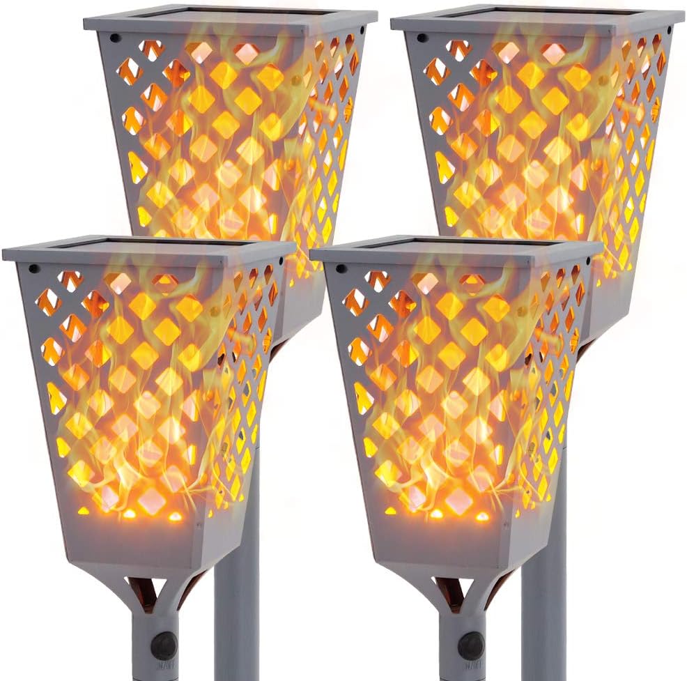 Grey Solar Torch Lights with Flickering Flame, 96 LED Waterproof G311