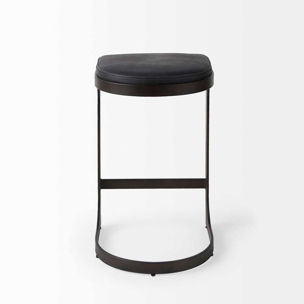 Dark Brown Leather Counter Stool with Metal Frame V658