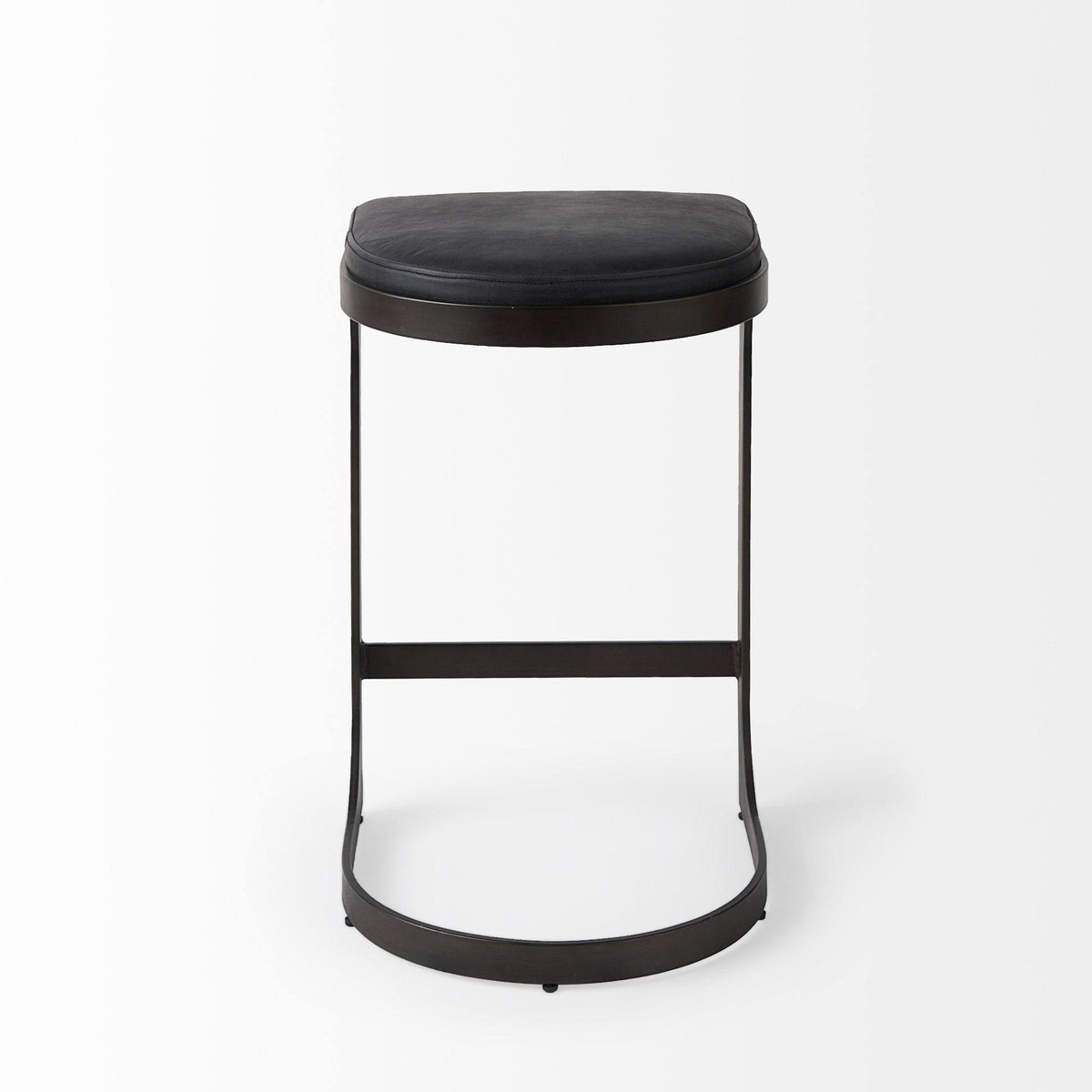 Dark Brown Leather Counter Stool with Metal Frame V658