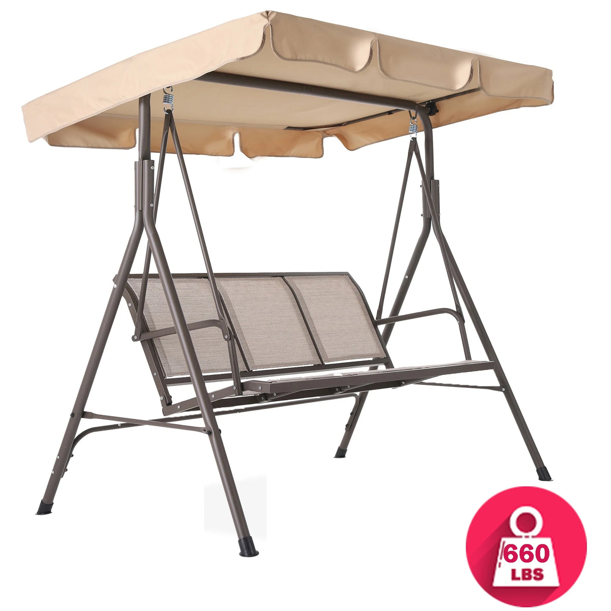 Outdoor Swing With Canopy, 3-Person, Beige P32816