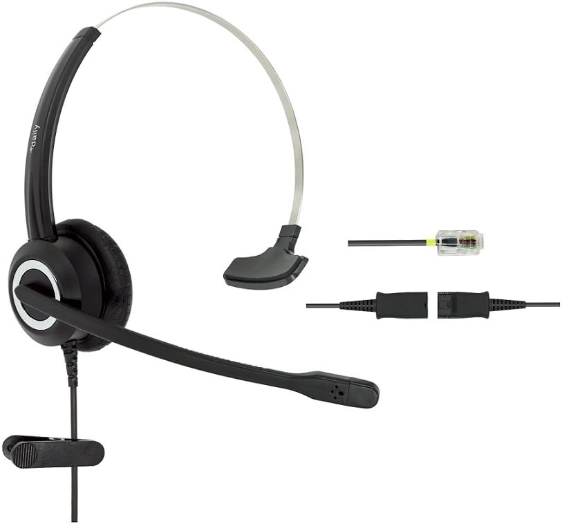 RJ9 Corded HD Voice Headset Compatible Cisco IP Phones, Plus 3.5mm Adapter, Monaural, Pack of 2 I822505