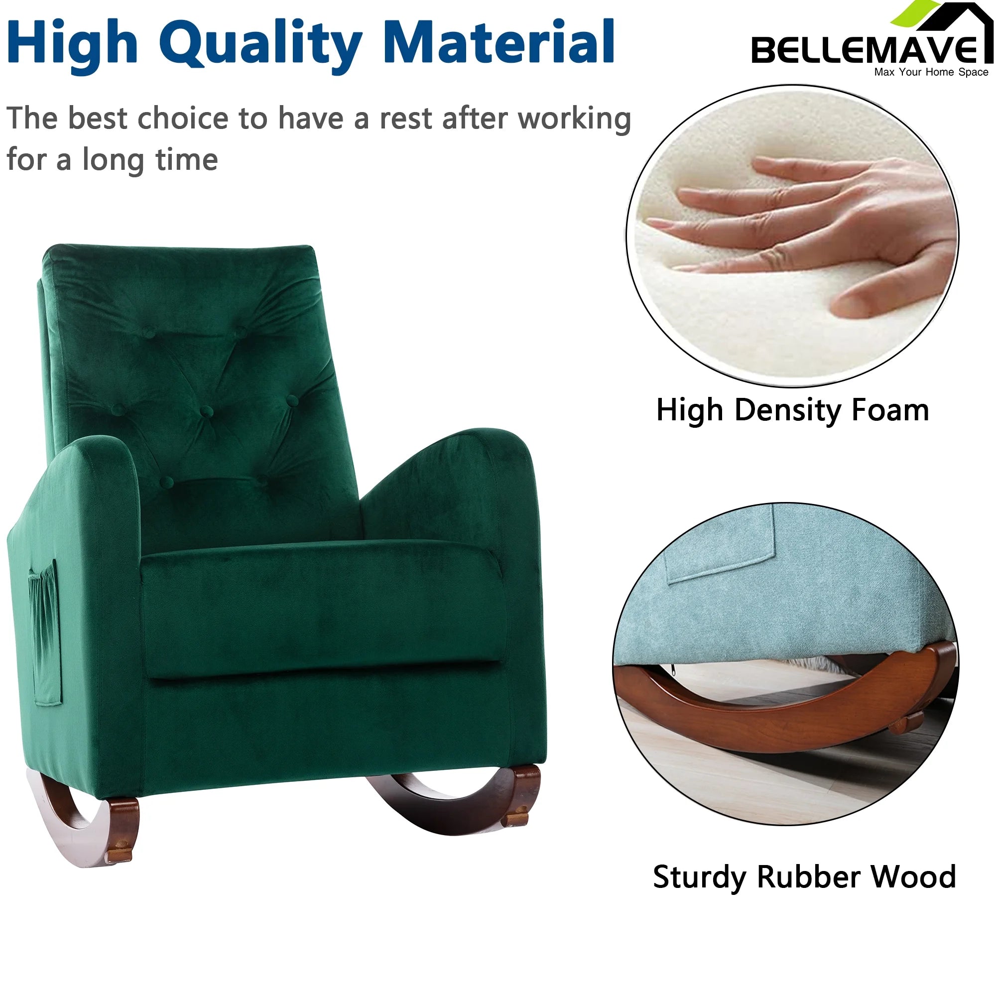 Green Velvet Upholstered Rocking Chair E3043
