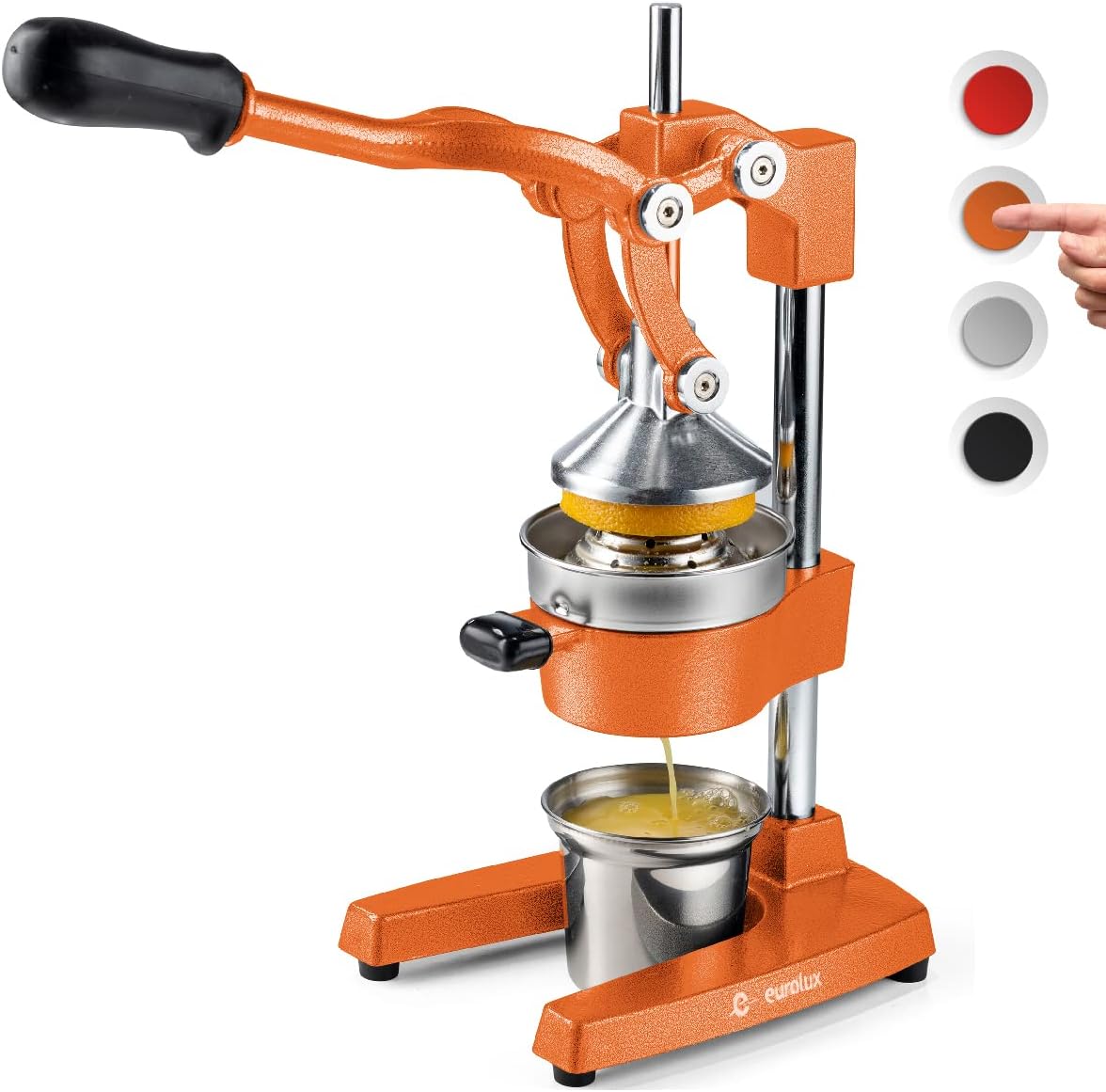 Cast Iron Citrus Juicer Manual Hand Press with Stainless Steel Cup (Red) C71931