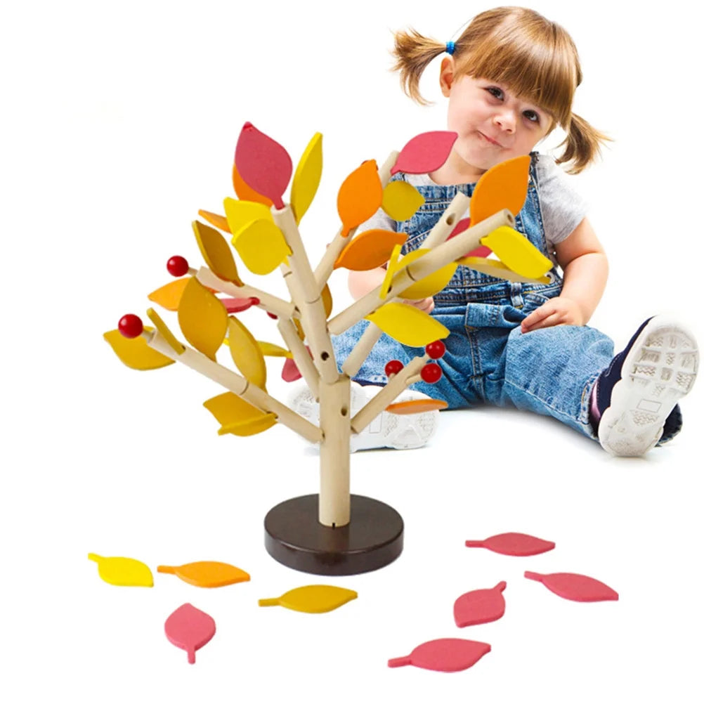 Creative Wooden Tree Blocks with Leaves 3D Building Set Toy Y8130