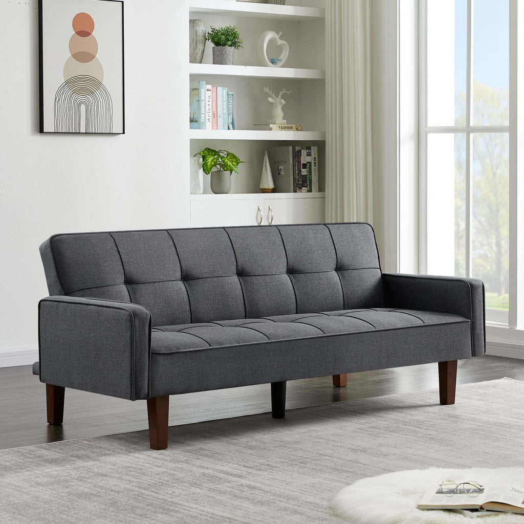 Grey Linen Convertible Sleeper Sofa with Removable Armrests W53765