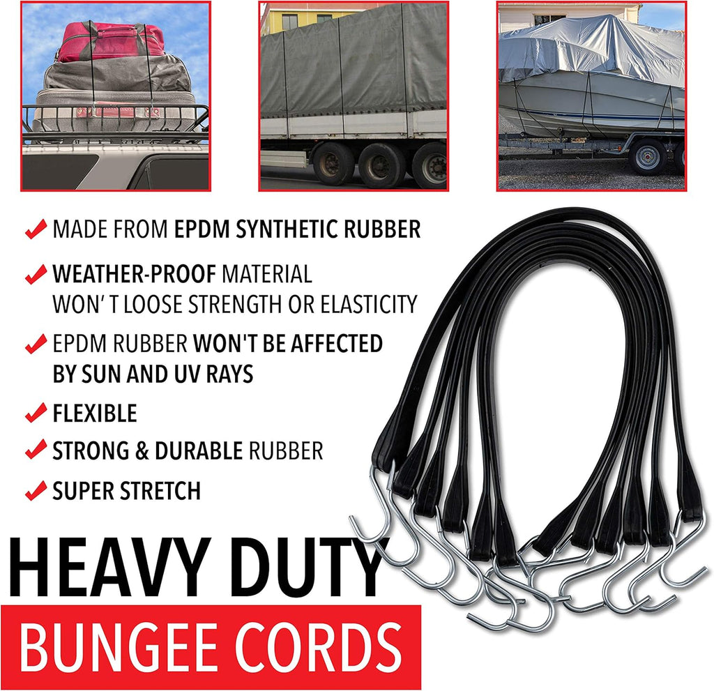 30 Pack Rubber Tarp Straps 31 Long EPDM with Crimped Hooks Bungee Cords O54804