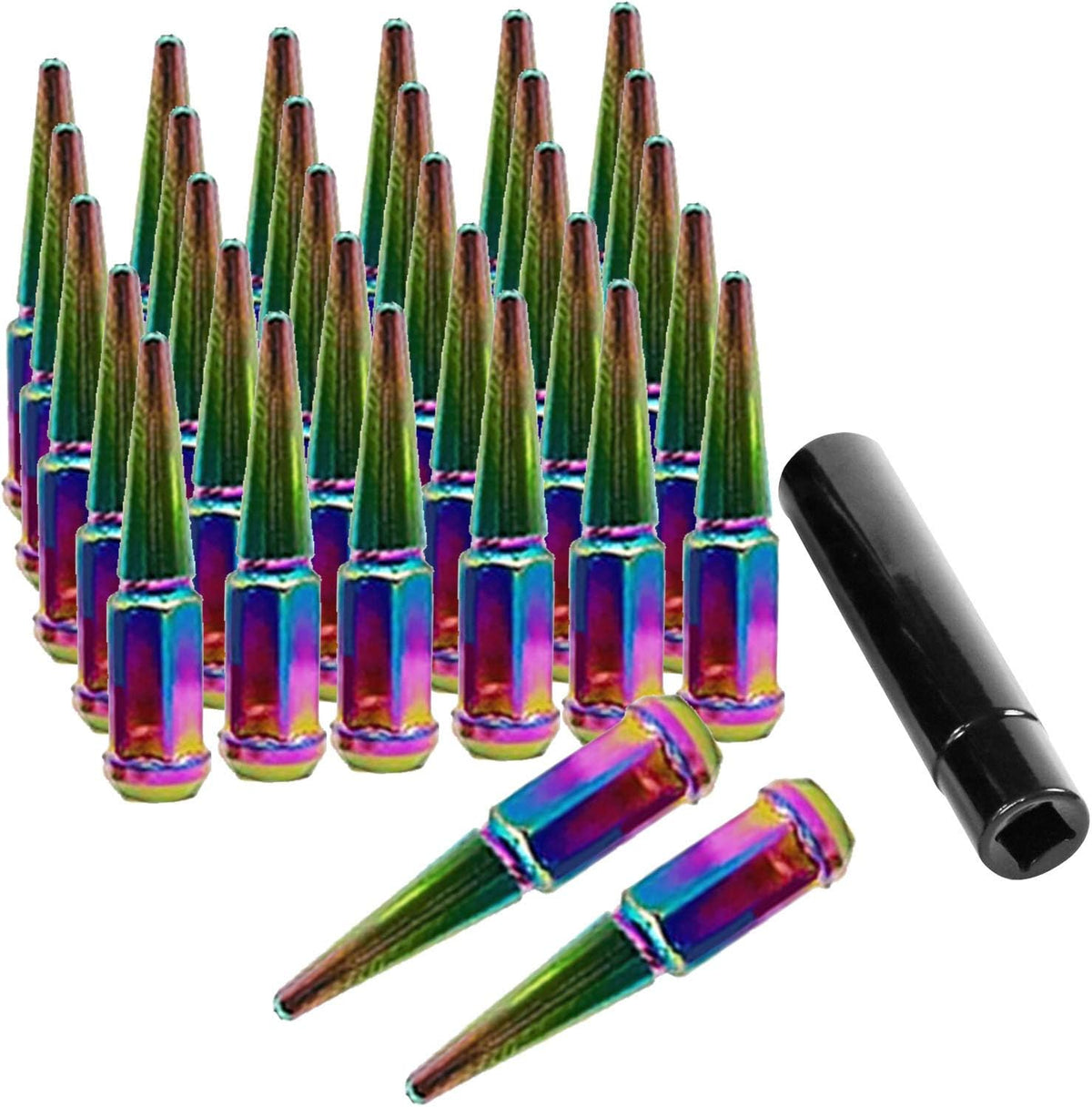 14x1.5 Spiked Solid Metal Gold Wheel Lug Nuts with 1 Key H505