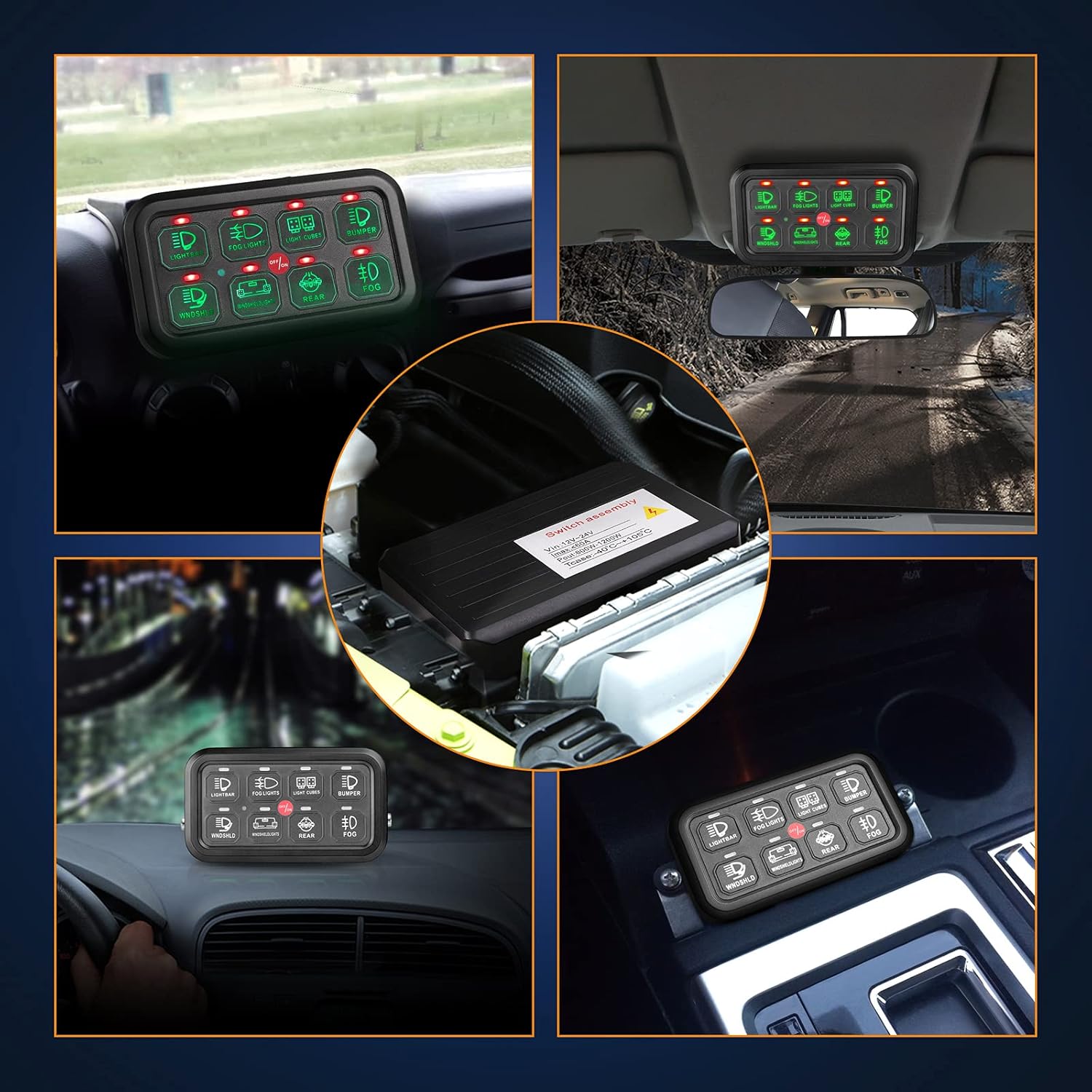 8 Gang Switch Panel with Label Stickers and Harness L13409