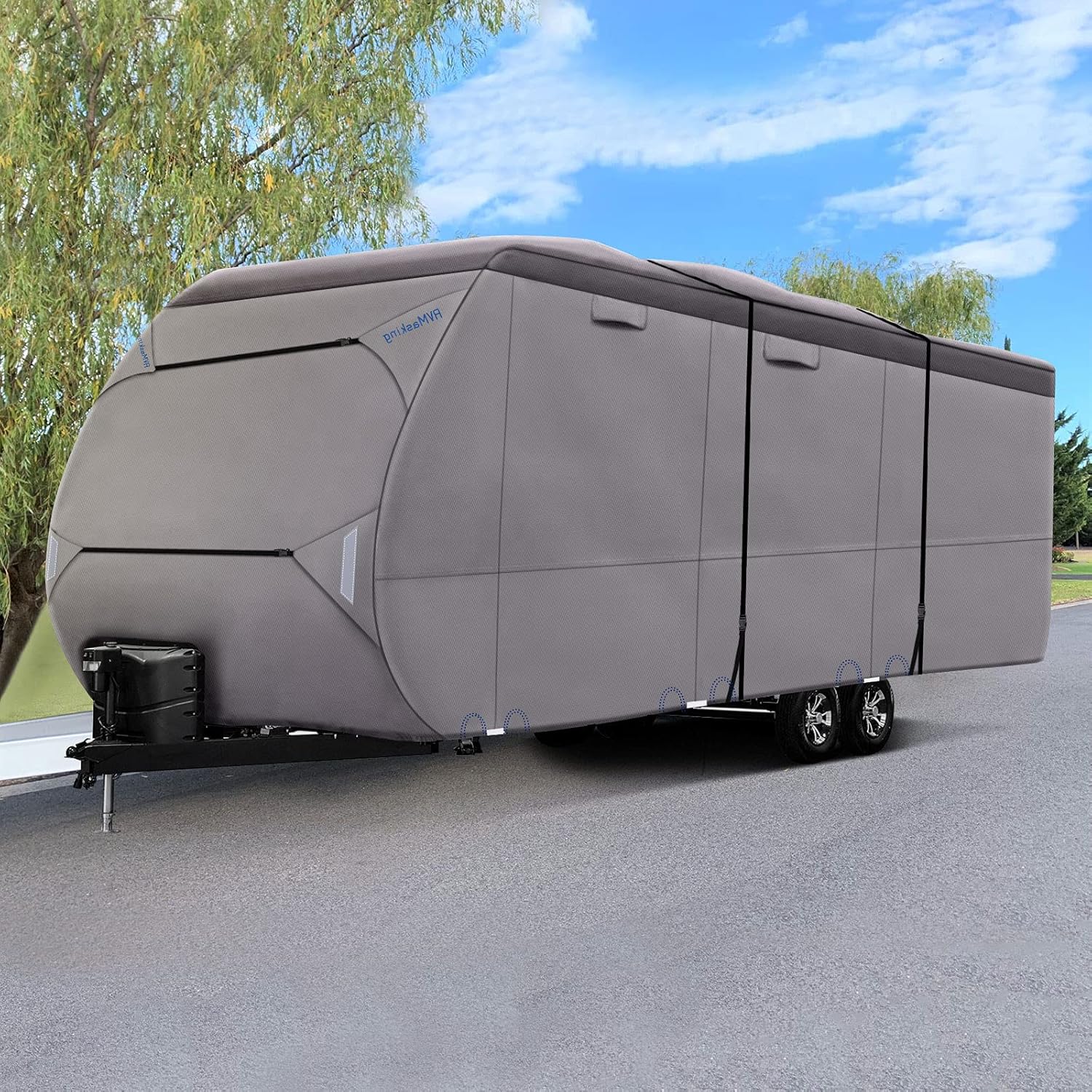 Upgraded Waterproof 500D Travel Trailer Cover with 4 Tire Covers, Tongue Jack Cover B179917