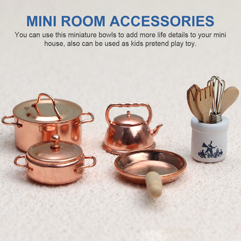 Mini Doll Furniture Metal Models Kids Educational Toys DIY Dollhouse Ornaments Pretend Cooking Pot B9118