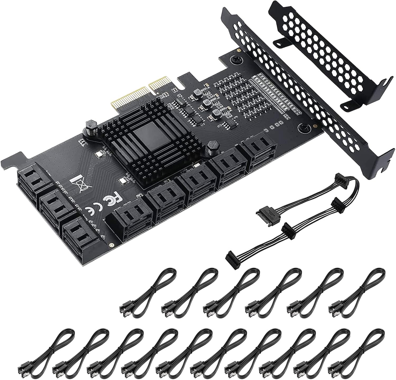 4X PCIE 8 SATA Card with 8 SATA Cables, PCIE to SATA 3.0 6 Gbps Controller, Pack of 2 I41294