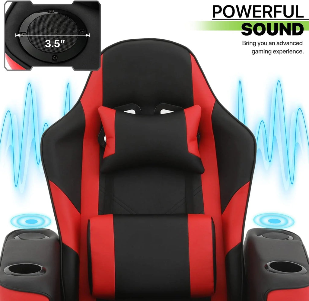 Red PU Leather 360° Swivel Massage Game Chair with Headrest and Footrest Y869082