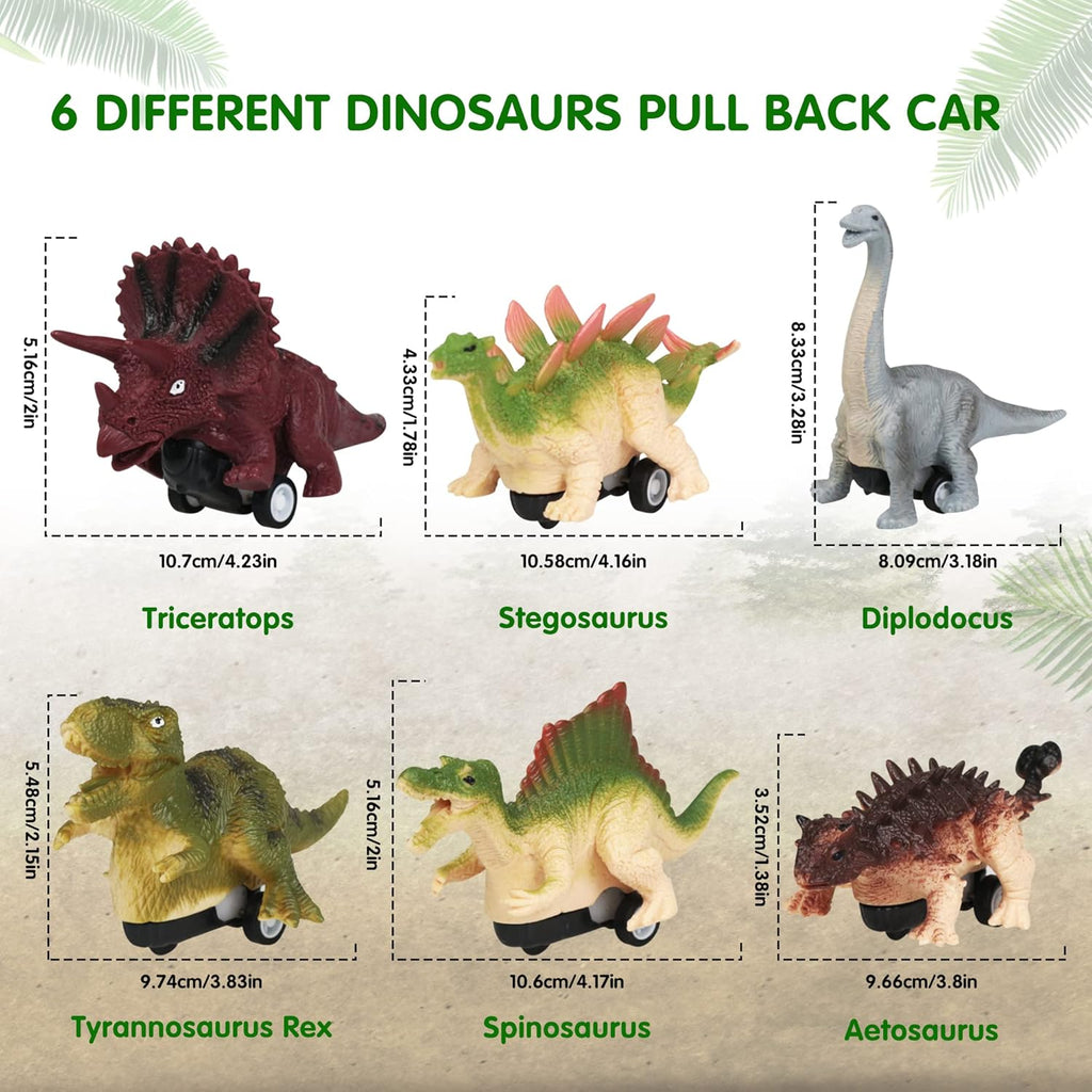 6 Pack Jumbo Prefilled Easter Eggs with Dinosaur Pull Back Cars Toys W32587