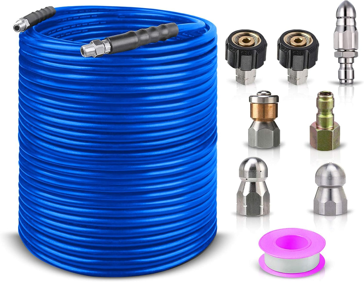 Sewer Jetter Kit, 150 Feet 1/4 Inch Hose, Rotating Nozzle, 4000 PSI T8227