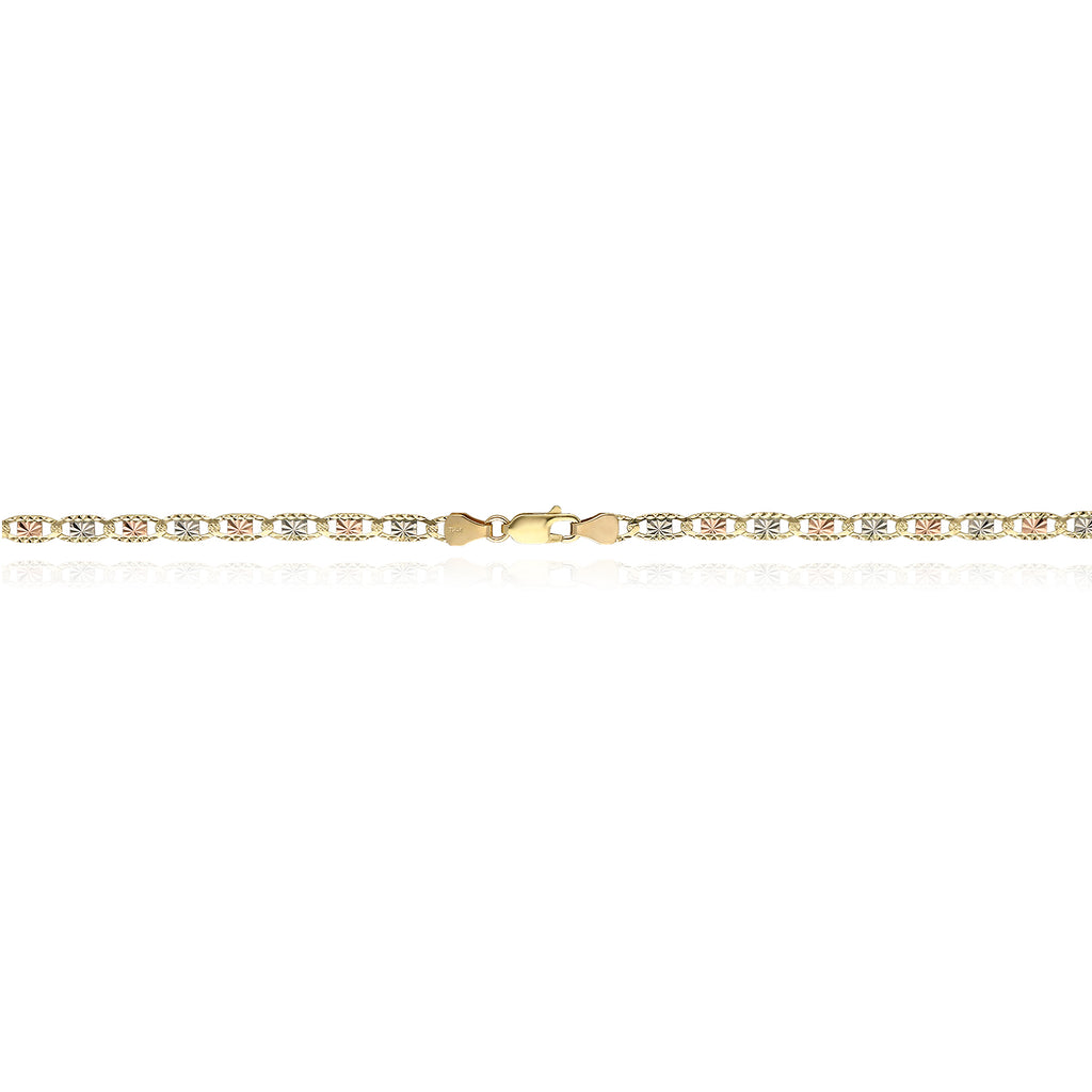 Solid 14K Gold Tri-Color 4mm Diamond-Cut Chain Necklace 18"-24" O76149