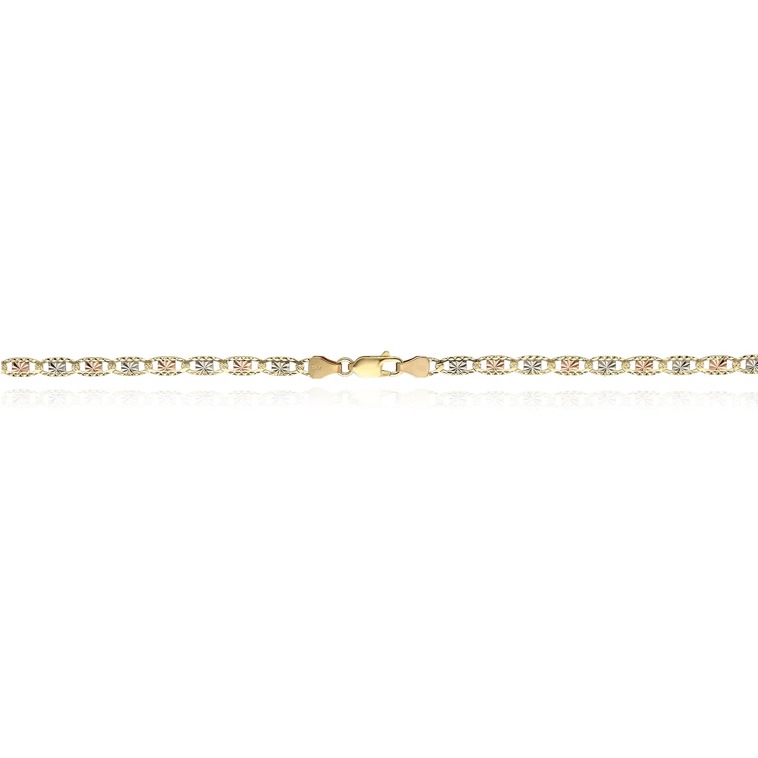 Solid 14K Gold Tri-Color 4mm Diamond-Cut Chain Necklace 18"-24" O76149