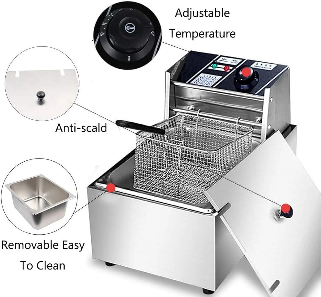 6 L Stainless Steel Electric Deep Fryer with Basket and Lid S99649