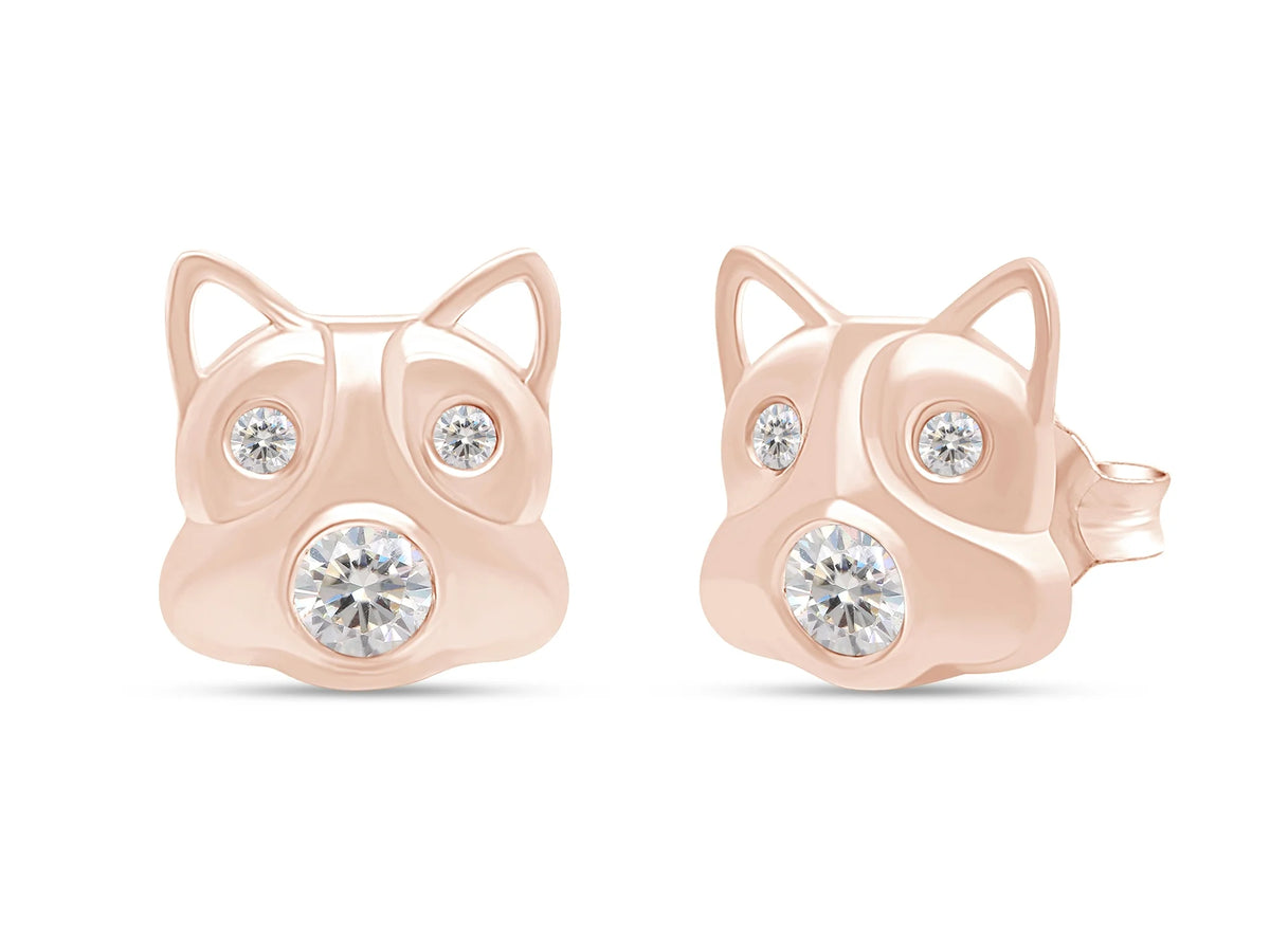 Lab Created Moissanite Diamond Stud Earring In 14k Rose Gold Plated Sterling Silver Push Back With 10k Gold Post K773734