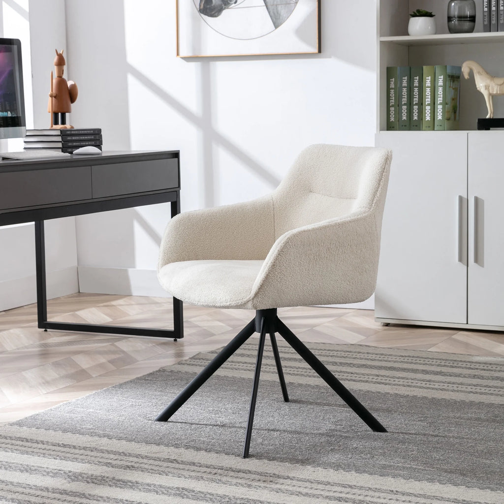 White Boucle Swivel Task Chair with Arms E406