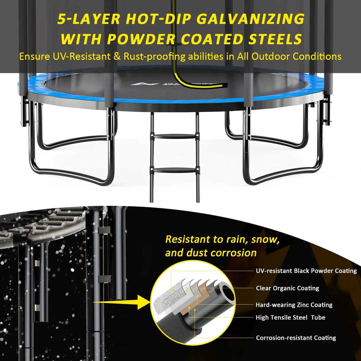 10FT 12FT 14FT 15FT Trampoline with Safety Enclosure Net and Ladder W549
