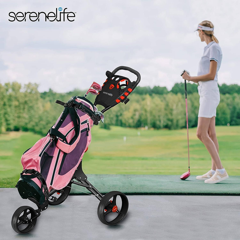 3 Wheel Folding Golf Bag Push Cart with Cup Holder X436665