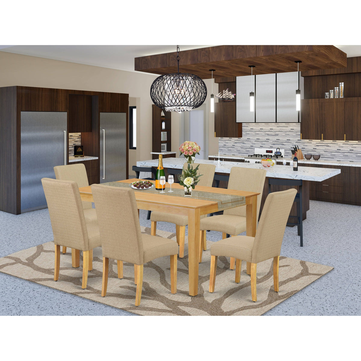 5pc Rectangle Dining Table and 4 Parson Chair with Linen Fabric A903