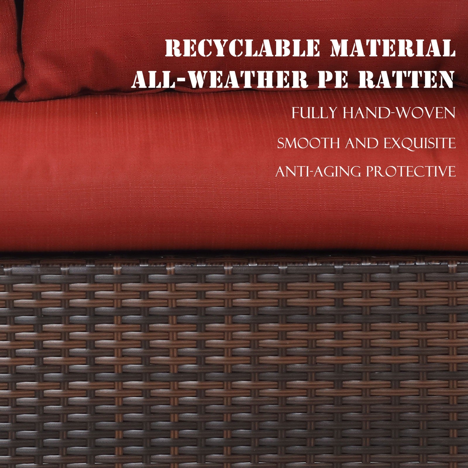 Red Rattan Wicker Patio Dining Table Set B576683