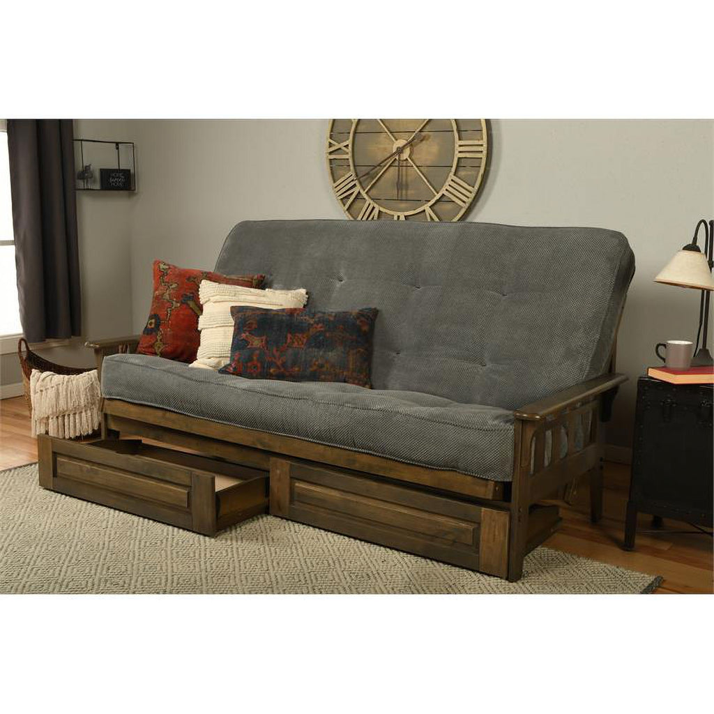 Queen-size Wood Storage Futon with Thunder Gray Mattress T24439