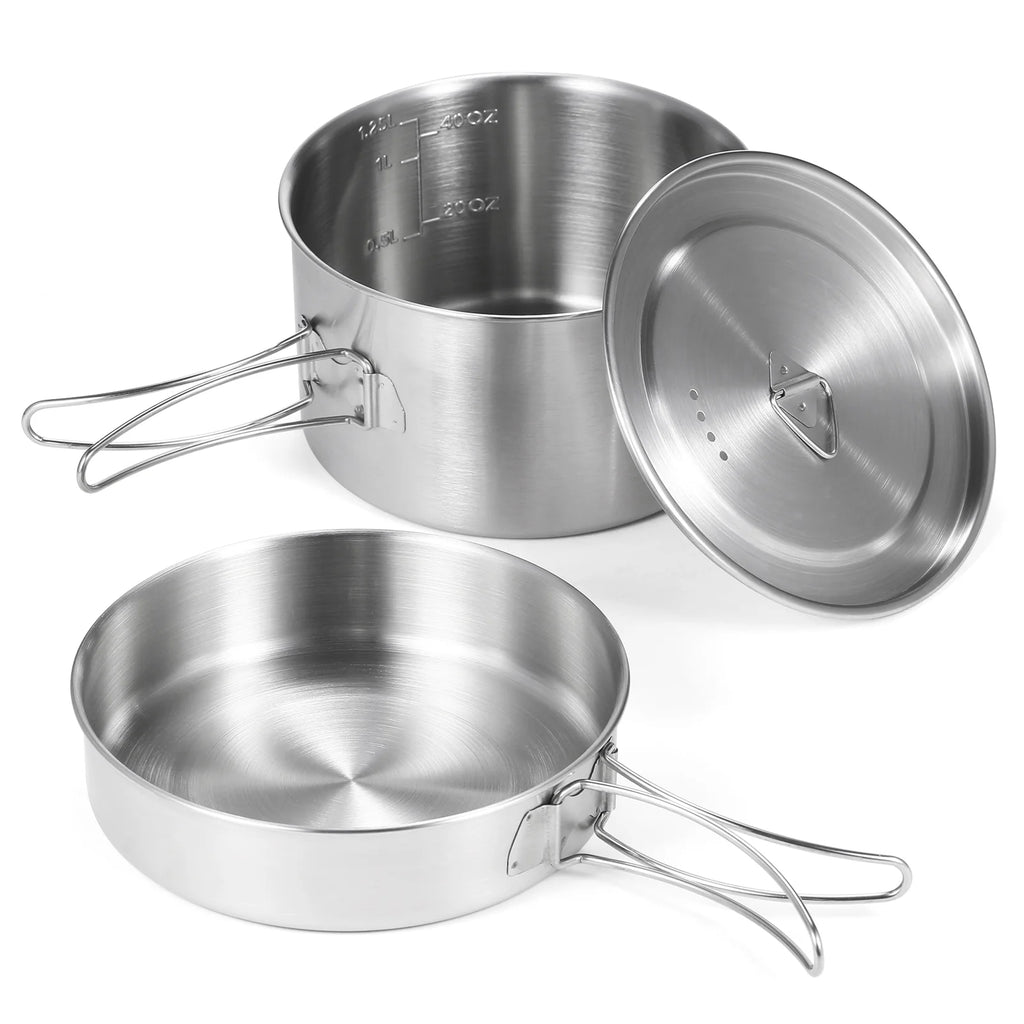 2pcs Stainless Steel Camping Cookware Set with Mesh Carry Bag D503789
