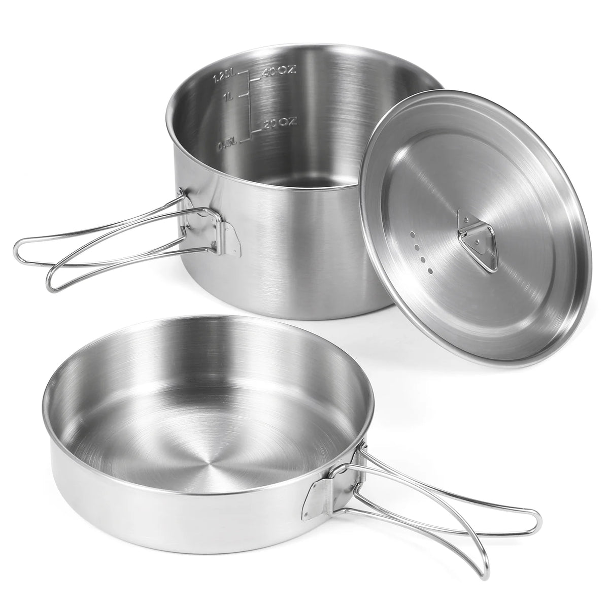 2pcs Stainless Steel Camping Cookware Set with Mesh Carry Bag D503789