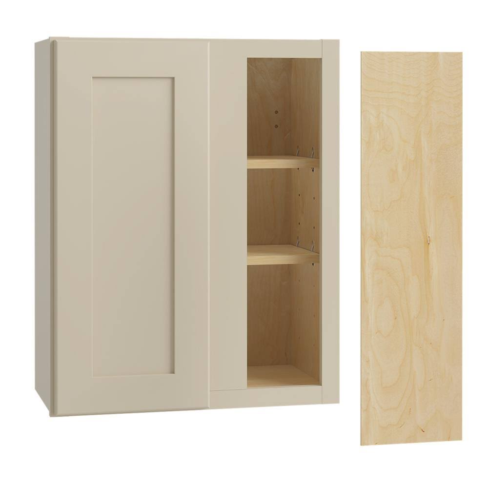 Cream Painted Plywood Corner Kitchen Cabinet Soft Close Right 24 in. J45510