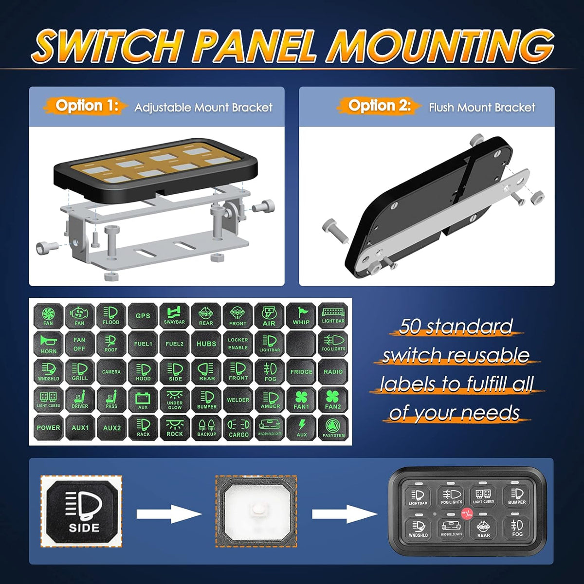 8 Gang Switch Panel with Label Stickers and Harness L13409