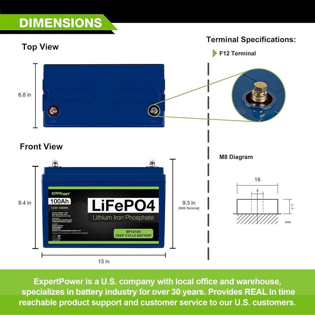 12V 100Ah Lithium LiFePO4 Deep Cycle Rechargeable Battery with Built-in BMS M757352