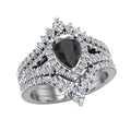 14K White Gold Black Diamond Wedding Ring Set W9344